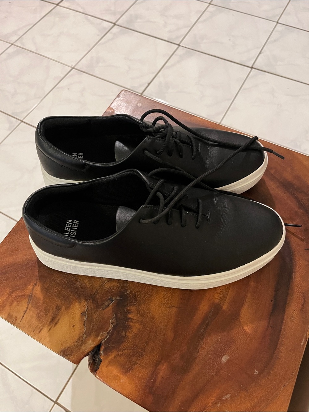 Eileen Fisher Black Leather Sneakers with White Sole
